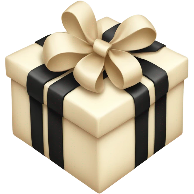 Cream Christmas present with a black ribbon bow on it  emoji