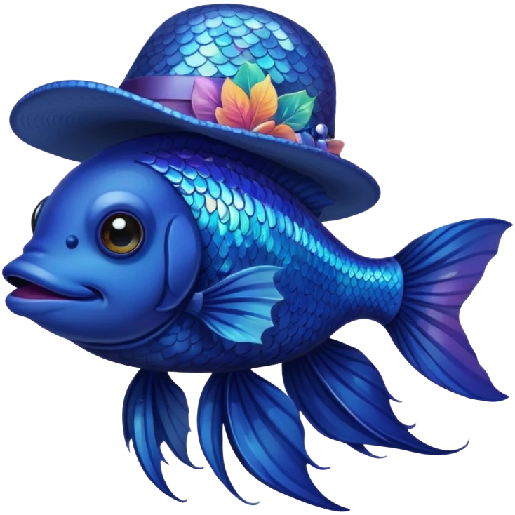 Dark blue beta fish with a hat emoji