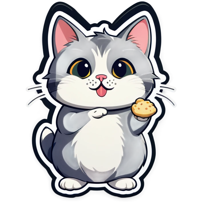 Grey and white cat begging for food emoji