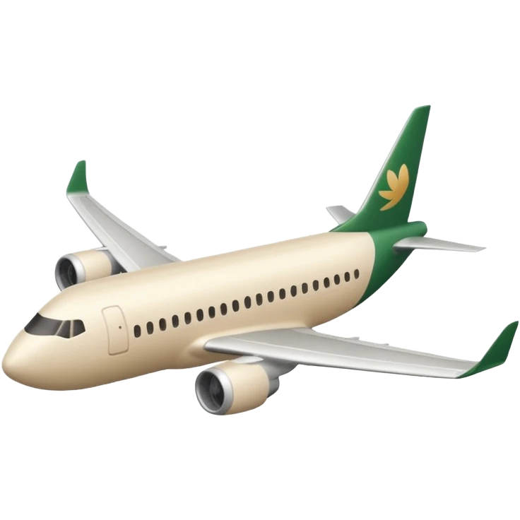 light beige passenger airplane with dark green logo on tail, emoji style emoji