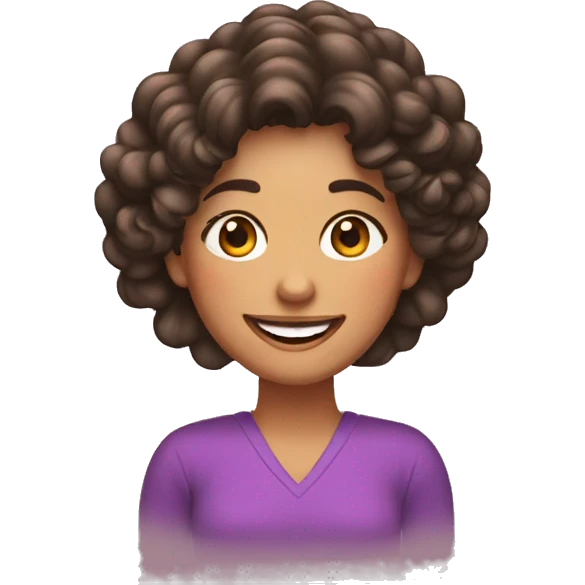 Mujer morena con pelo rizado y una gran sonrisa emoji