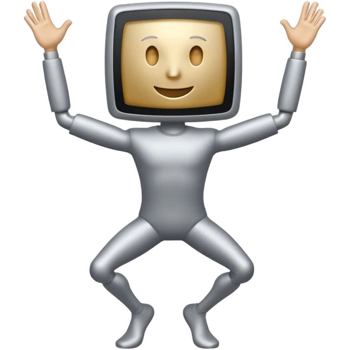 computer has arms and legs and she is dancing emoji