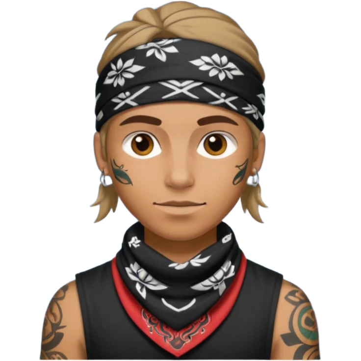 a human with bandana and tattoo emoji
