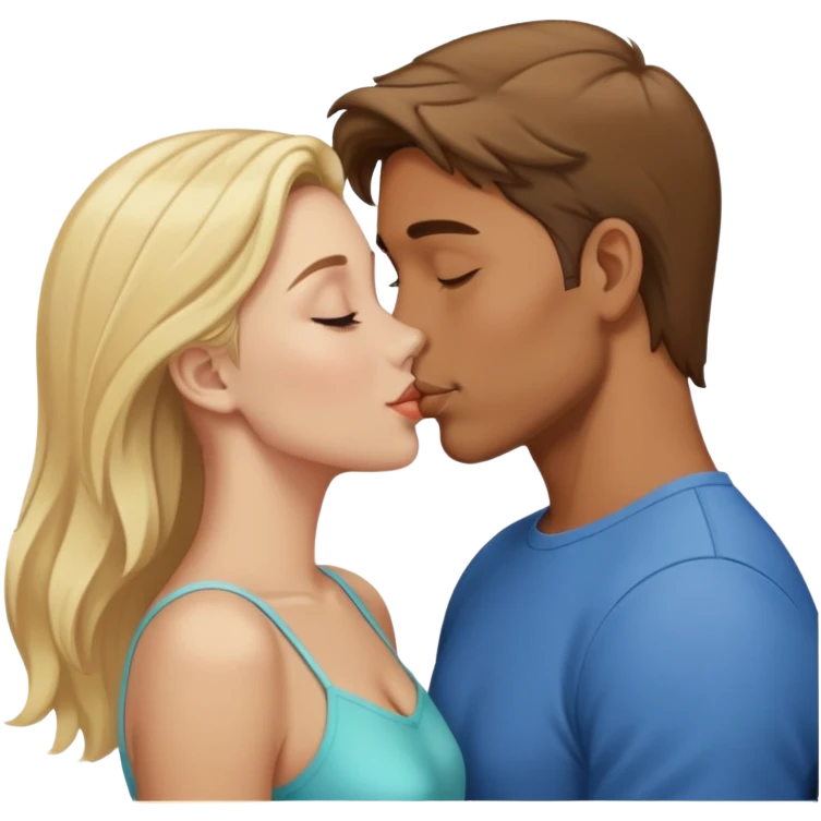 Brown hair man kissing blond girl  emoji