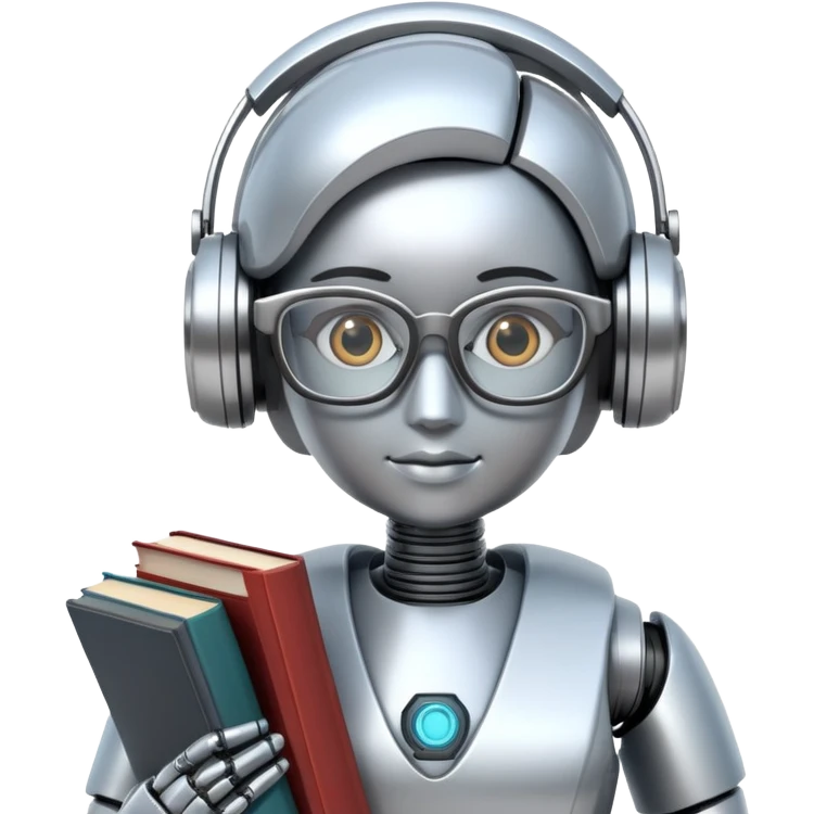 nerdy robot librarian with glasses and books emoji