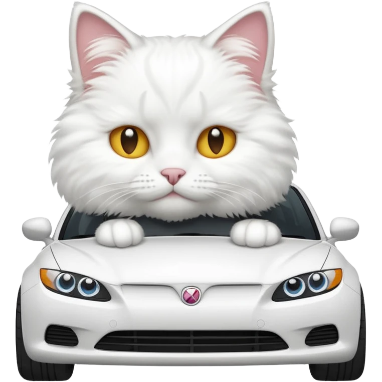 PLease create a small emoji the size of 🚗 featuring a white cat on a white car. emoji