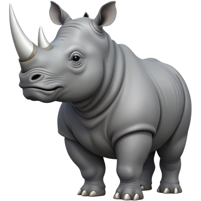 cinematic-rhino-full-body-standing-emoji,white horn, slate grey skin -massive-body-poised-powerfully,-thick-horn-curving-slightly-forward,-head-tilted-dramatically,-rough-grey-hide-covered-in-dust,-simplified-focused-features, emoji