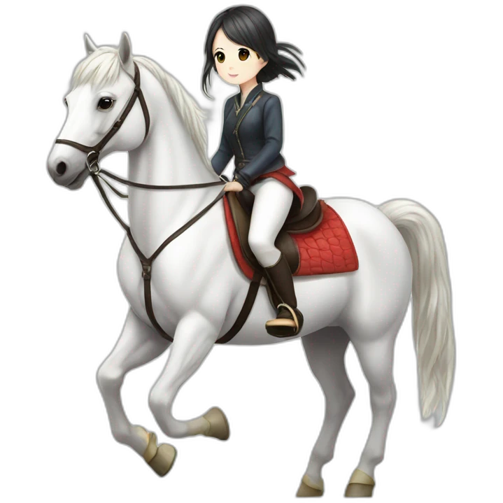 white horse riding japanese cute girl emoji
