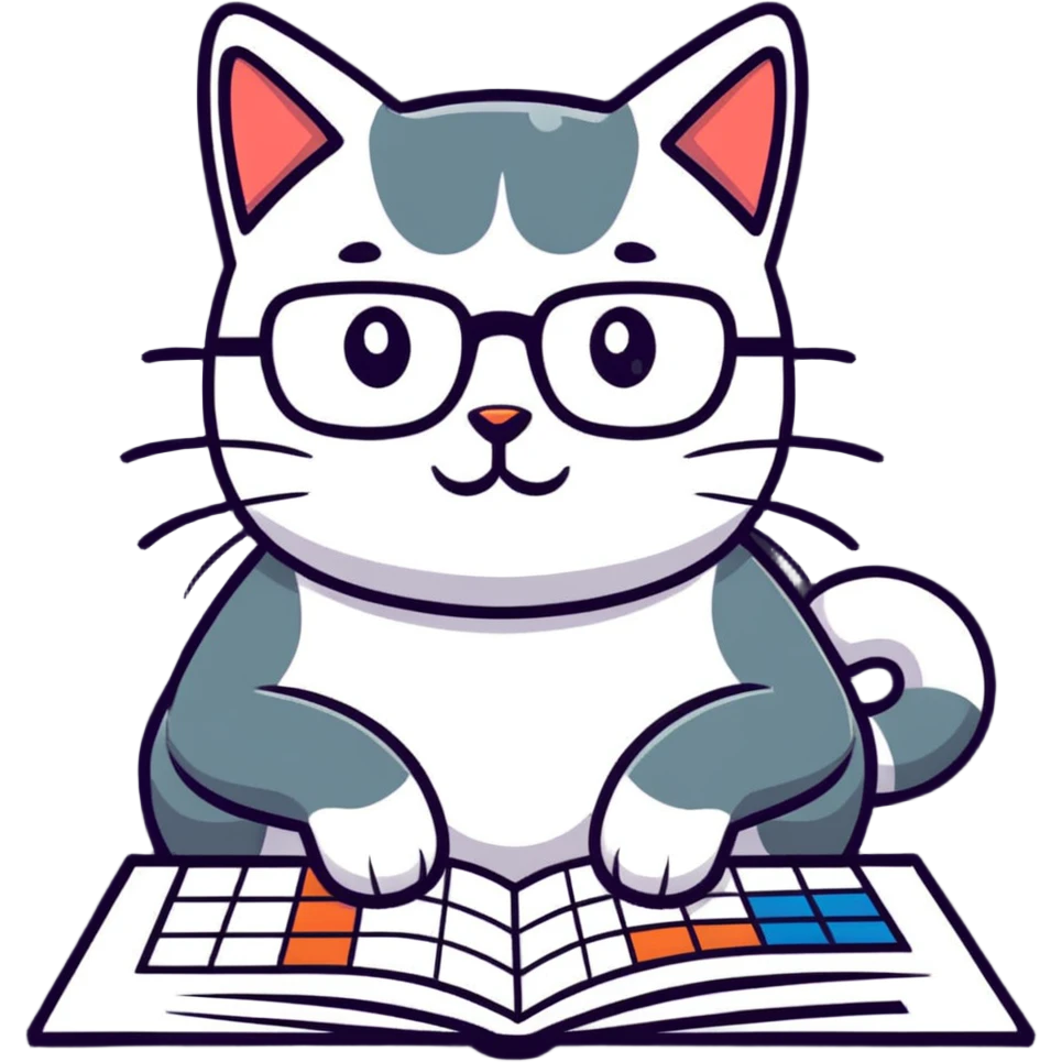 cat wearing reading glasses playing sudoku emoji