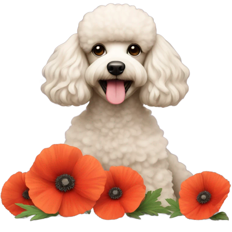 A poodle with a poppy flower emoji