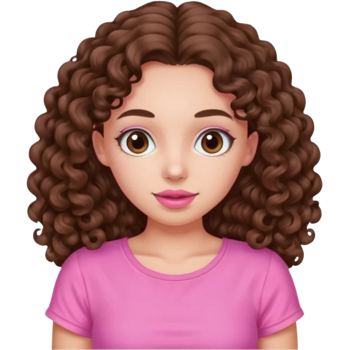 crée moi une jeune fille très belle avec les cheveux bouclés long brune avec un top rose bonbon  emoji
