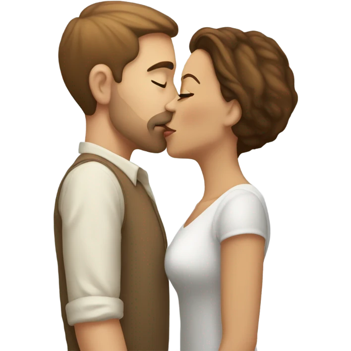 Light skin woman with brown hair kissing white man emoji