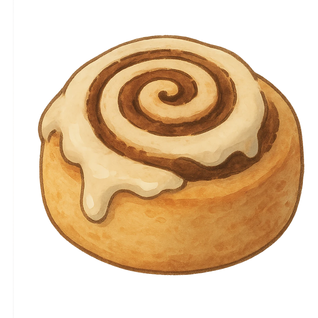 ghibli style cinnamon roll with soft colors, no background emoji