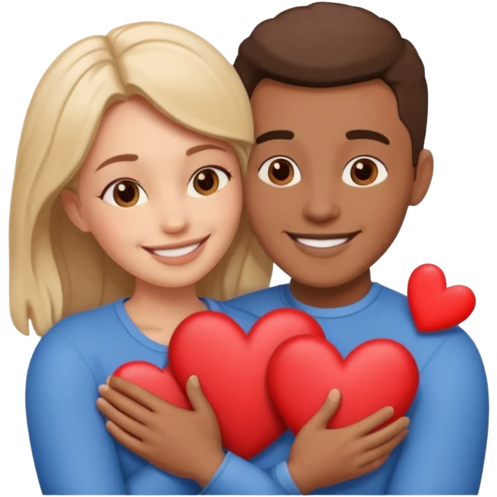 Man and woman hugging with hearts around them emoji