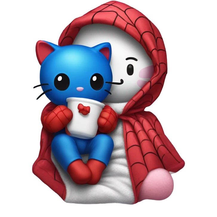 spiderman and hello kitty laying under the covers in bed  emoji