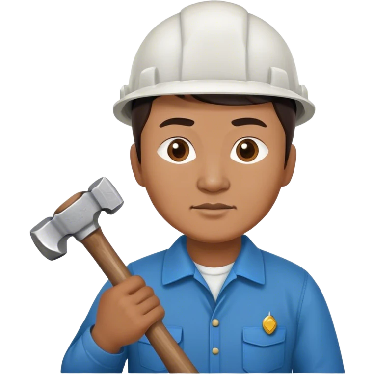 photorealistic kazakh worker middle age with 
hammer emoji