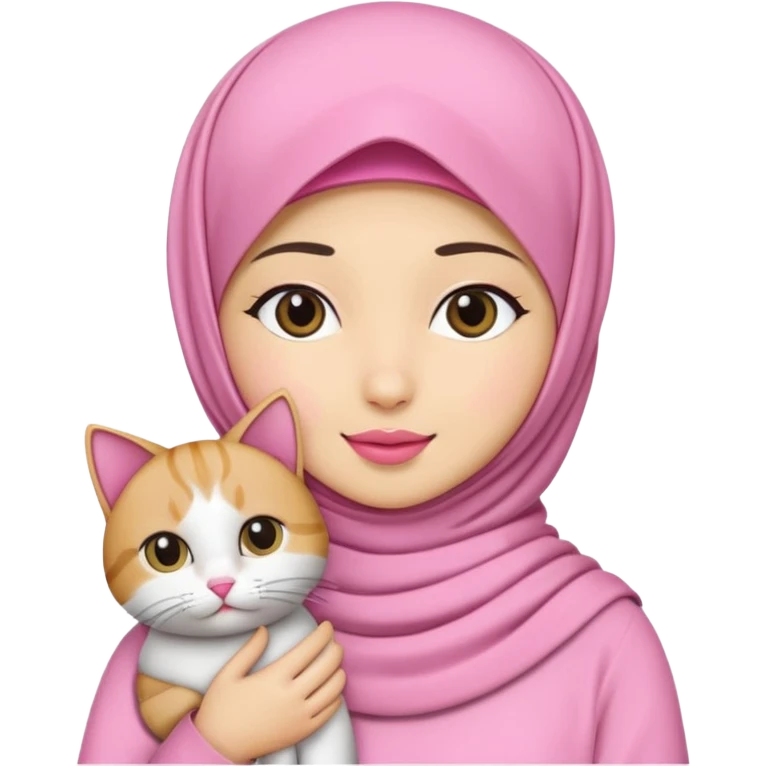 wanita hijab pink dengan 1 kucing emoji