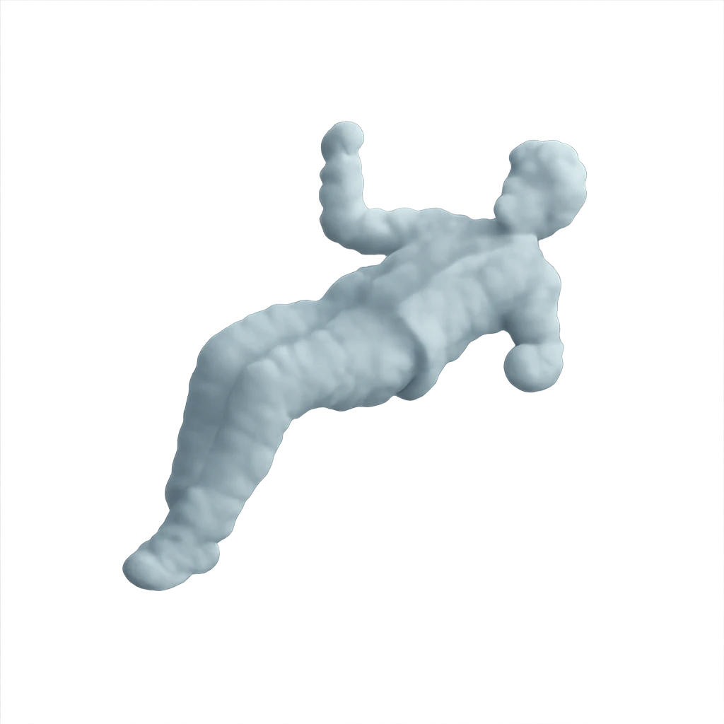 A person in the same pose, fully composed of very small white fluffy clouds, matte glass style, no background, no shadows, no extra details. emoji