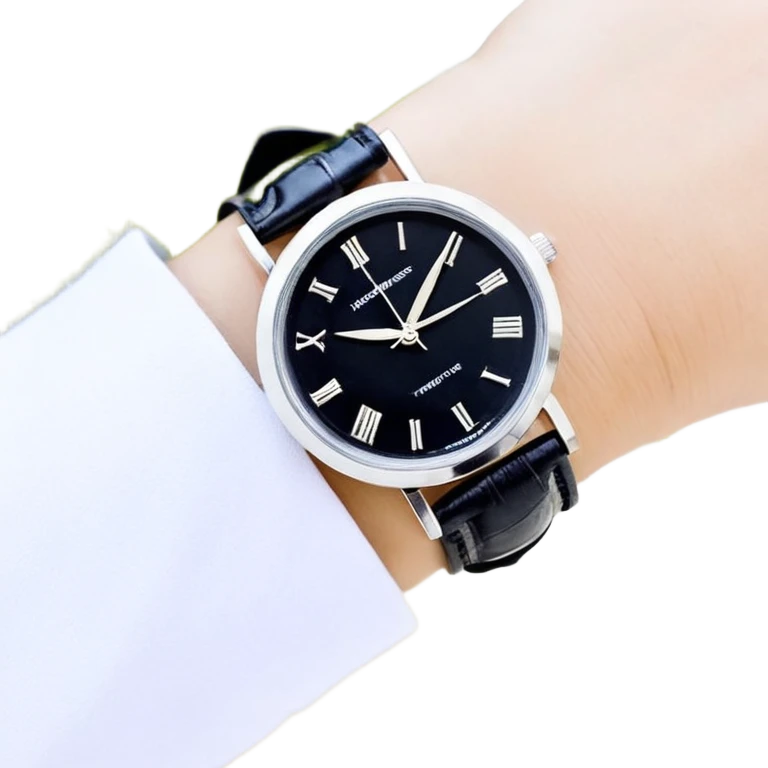 Чёрные наручные часы, у которых виден только циферблат и ремешок спереди emoji