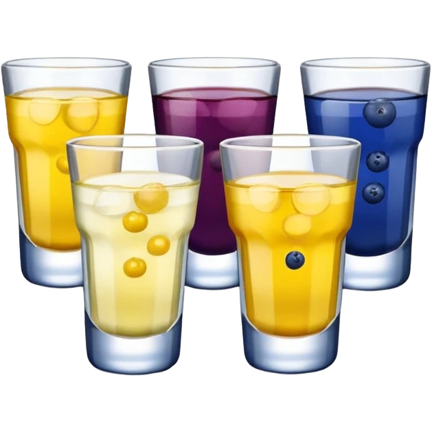 Four, shot glasses with blueberry lemon drop in them  emoji