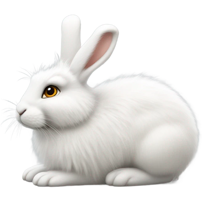 white hare very fluffy with no feet laying down, side view emoji