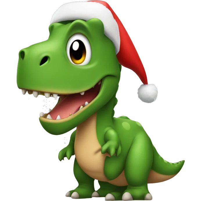 Dinosaur wearing Christmas hat emoji