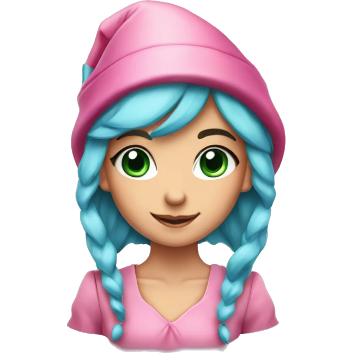 Elf girl with blue eyes pink hair green Christmas hat with pointy ears emoji