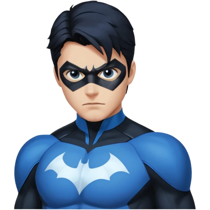 nightwing with white eyes, wearing nightwing uniform, analyzing evidence emoji