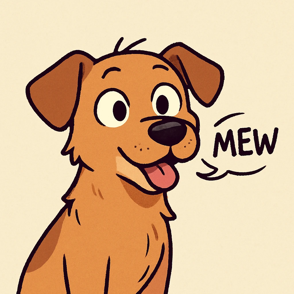 a dog making a mewing sound with a playful expression, simple background emoji