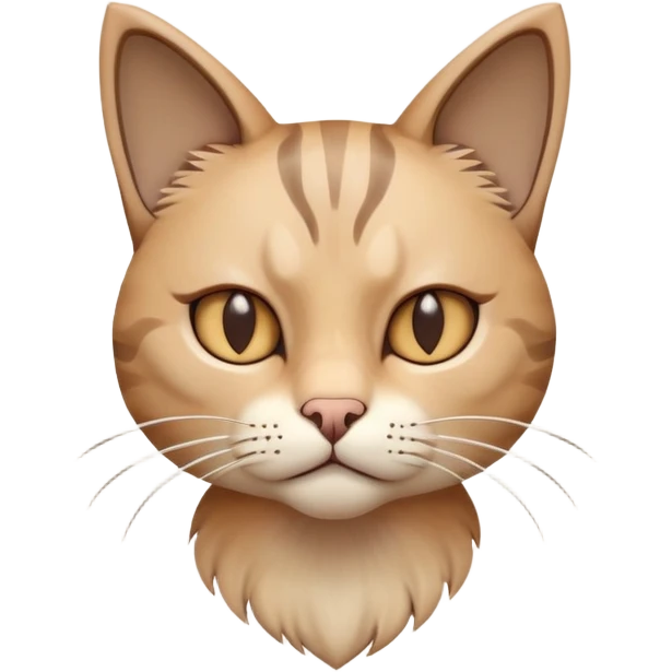 A cat with ears pinned back, showing fear or slight aggression, soft brown and beige fur, minimalist warm-toned background, calm but tense posture, gentle light, flat illustration or soft 3D style emoji