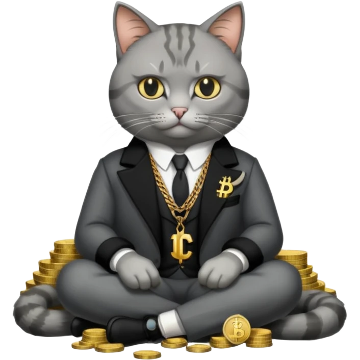 cat mafia corleone sitting on money with BTC emoji