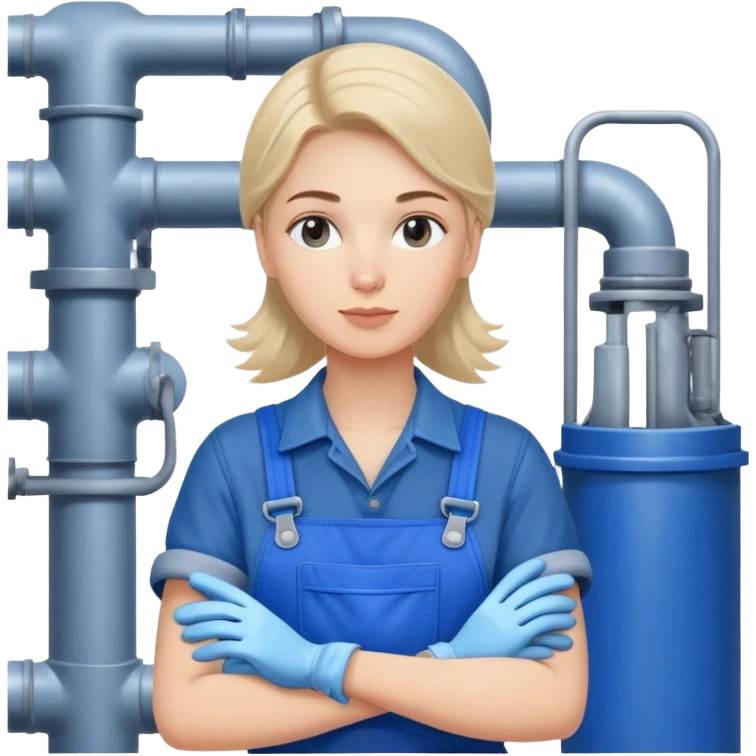 Russian factory worker gender neutral in blue overalls with gloves industrial background emoji
