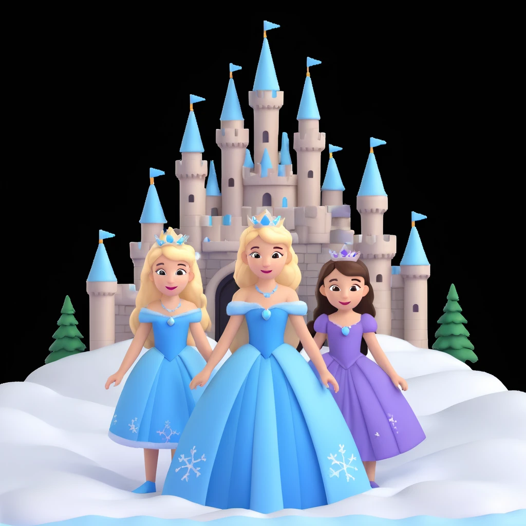 girls in a  snow princess dress, snow castle background emoji