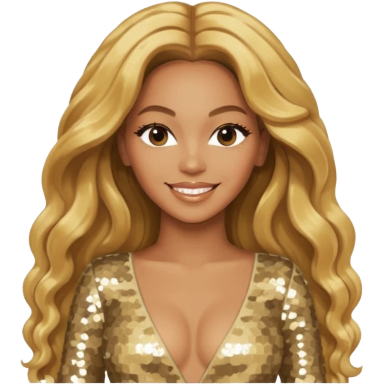 Beyonce Silhouette with long golden blonde hair, ivory sequin outfit  emoji