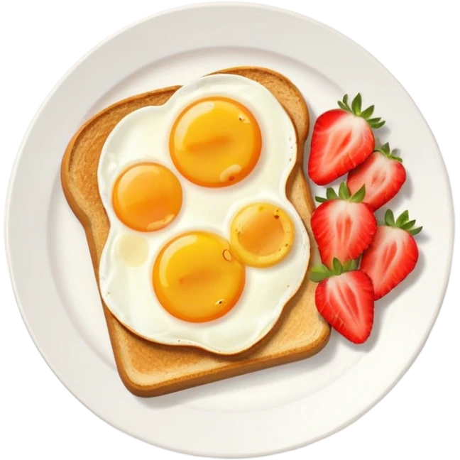 “Minimal emoji-style breakfast icon, flat design, rounded shapes, bright colors, white background, iOS emoji aesthetic, breakfast plate with toast, egg, and fruit emoji