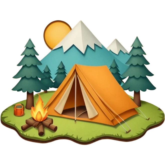 Wooden Camping sign made of felt texture, scrapbooking style, transparent background emoji