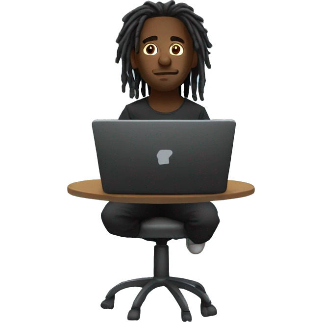 Black-guy-with-dreads-wearing-black-trackstuit-sitting-down-on-chair facing-foward-focused-on-laptop-computer- emoji