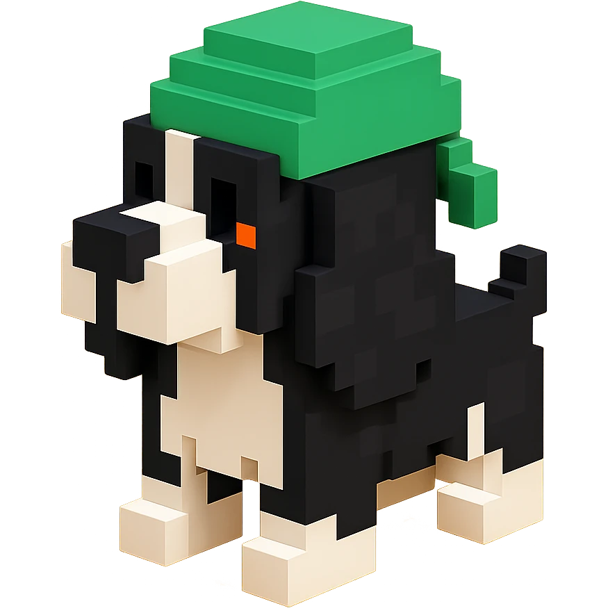 A black and white Russian Cocker Spaniel puppy wearing a green durag, facing left emoji