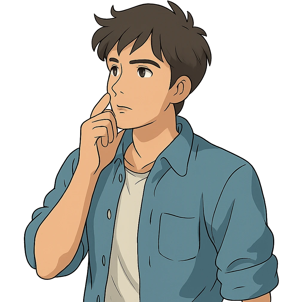 handsome guy, casual clothes, looking thoughtful emoji