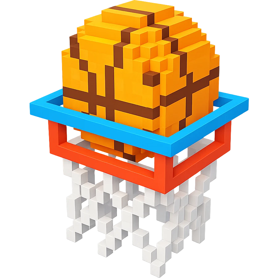 Voxel-style basketball in a net, variation 3 emoji
