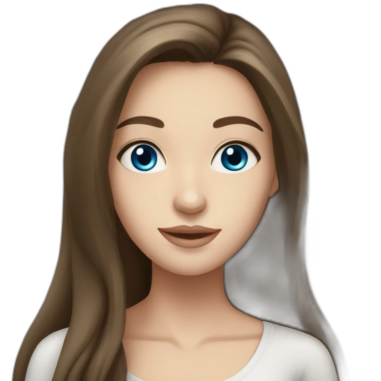 Brunette girl with long hair, white skin, Europe race,blue eyes emoji