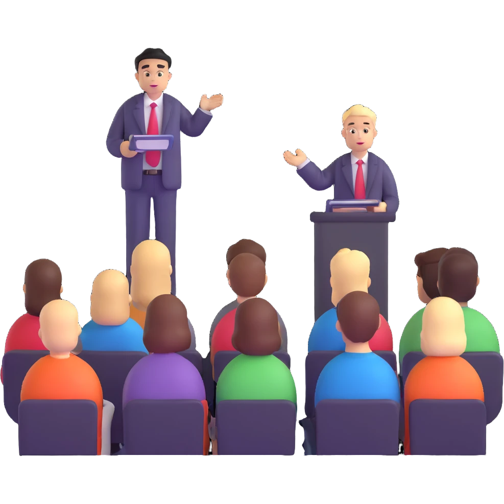 professional hair stylist giving seminar to hairdressers emoji