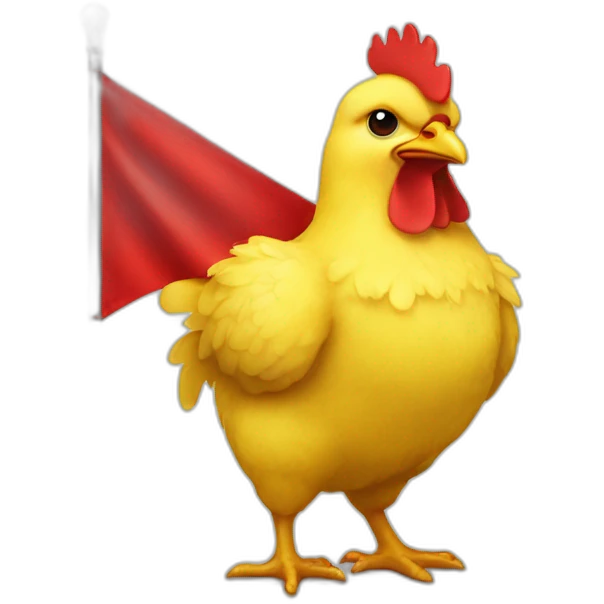 Fluffy yellow Chicken holding a red flag emoji