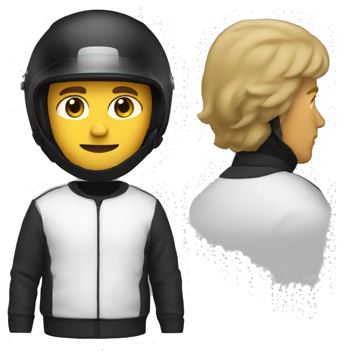 white man wearing a black motorcycle helmet with a white sweatshirt emoji