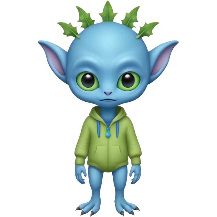 full body cute roughly humanoid peacefull alien furry with 2 legs and eye stalks stands upright and looks intelligent ...wears clothing. not green..looks happy and cudly... has 3 eyes...the alien has 3 eyes....it has an extra eye on a stalk on top of head emoji