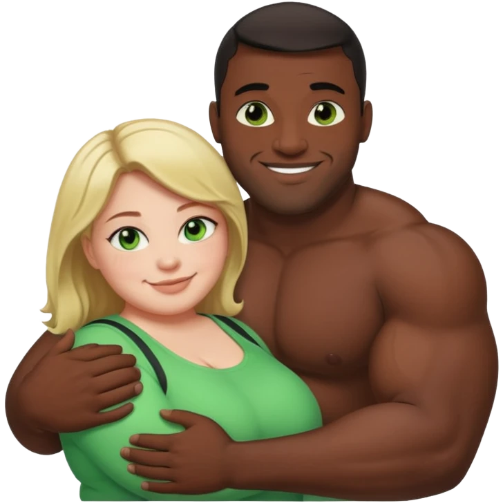 Fat white girl green eyes  hugging muscular black man  emoji