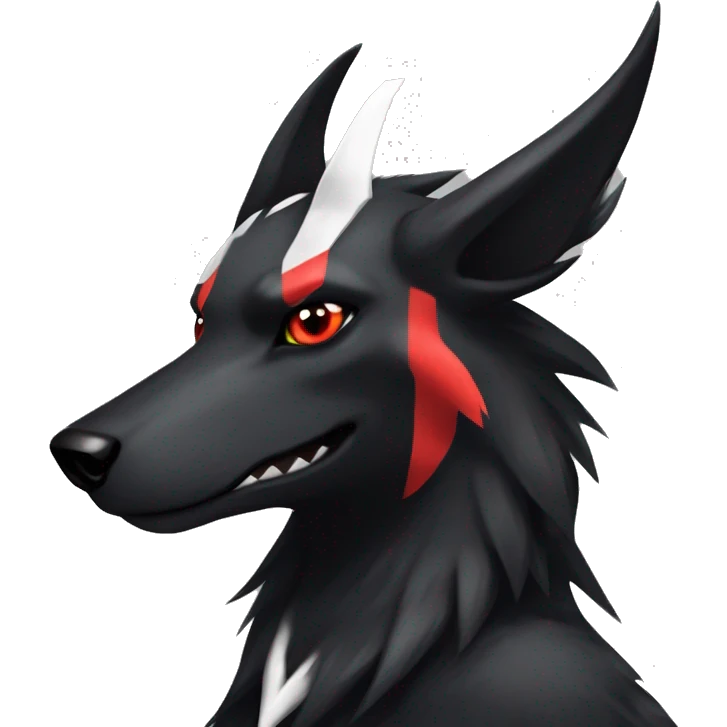 Black Cool Edgy Sergal-Houndoom-Fakémon  with White and Red Edgy markings emoji