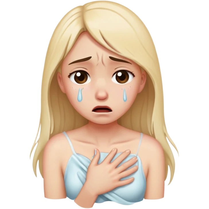 a girl crying in pain holding her chest, heartbreak, tears streaming down face emoji