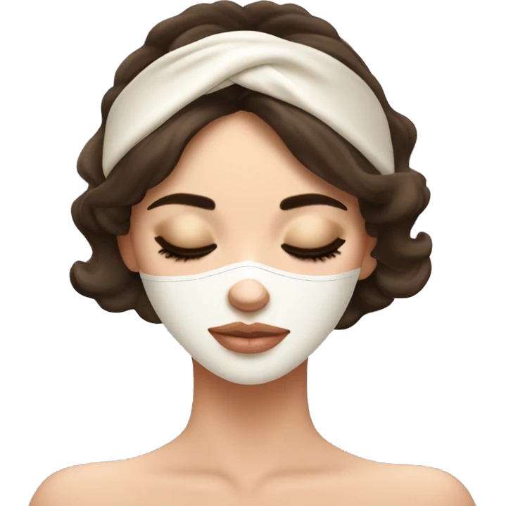 pretty brunette girl sleeping with cream coloured silk eyemask soft textures and ethereal glow emoji
