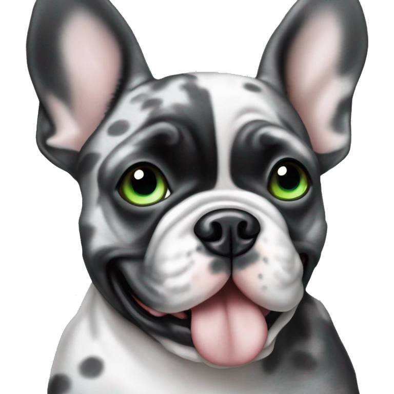 Black and gray Merle frenchie with one blue eye and one green eye emoji